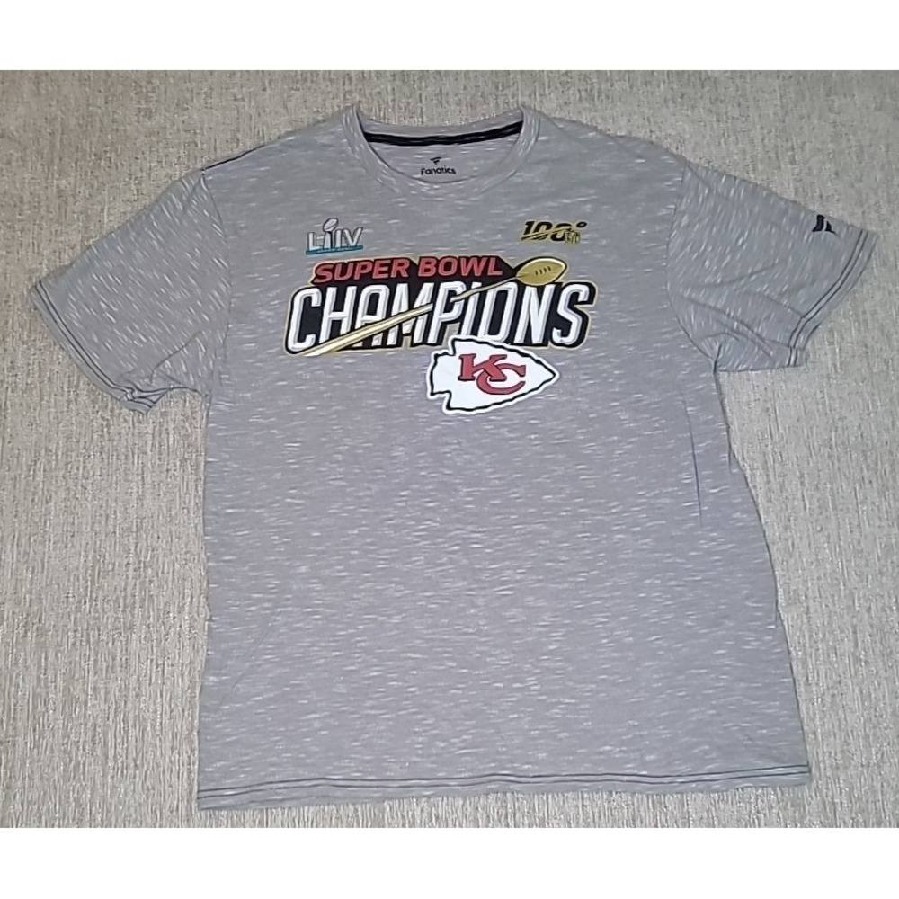 Fanatics NFL Kansas City Chiefs Shirt Super Bowl LIV Champions Gray Mens L Shirt